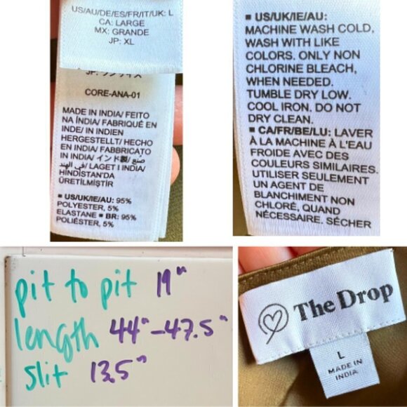 THE DROP Dark Olive Ana Silky V-Neck Midi Slip Dress Size L - Picture 8 of 11